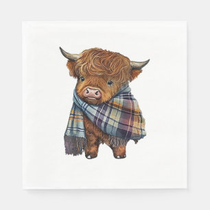 Cute Väster Highland Cow Baby med Pput Scarf Wrapp Pappersservett