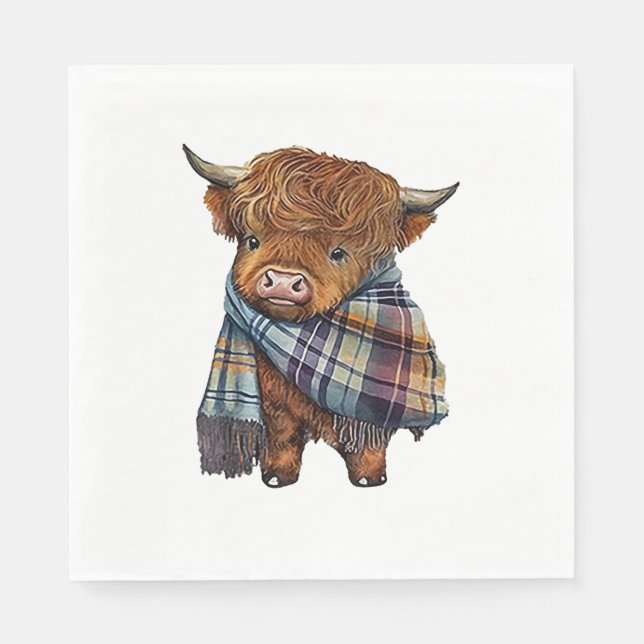 Cute Väster Highland Cow Baby med Pput Scarf Wrapp Pappersservett (Framsidan)