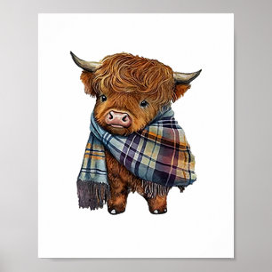 Cute Väster Highland Cow Baby med Pput Scarf Wrapp Poster