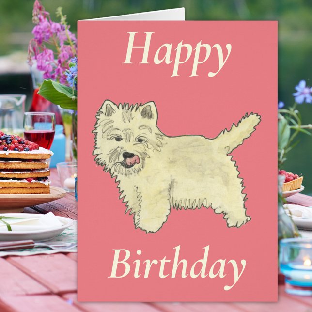 Cute Väster Highland Terrier Hund Rosa Hälsningskort (Cute westie dog happy birthday pink folded card West highland terrier watercolor animal art pet love)