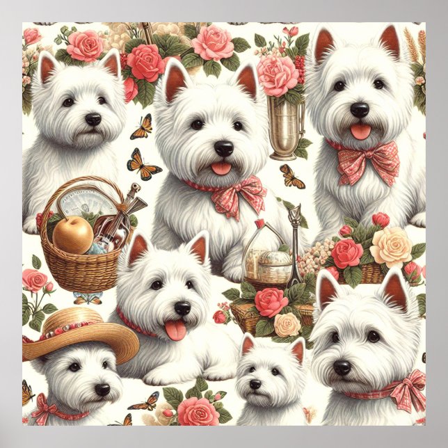 Cute Väster Highland White Terrier, sömlös Poster (Framsidan)