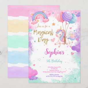 Cute Vatten Färg Unicorn Birthday bjudande Inbjudningar