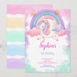 Cute Vatten Färg Unicorn-inbjudan Inbjudningar