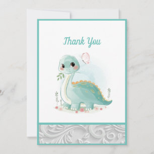 Cute Vattencolor Baby Dinosaur-Grönt Tack Kort