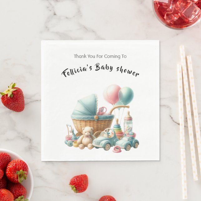 Cute Vattencolor Baby Leksak I Baby Shower Pappersservett (Insitu)