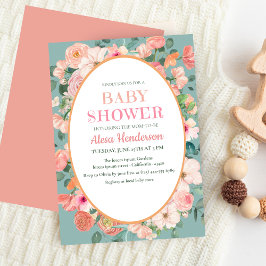 Cute Vattencolor blommigt boho chic Girl Baby dusc Inbjudningar