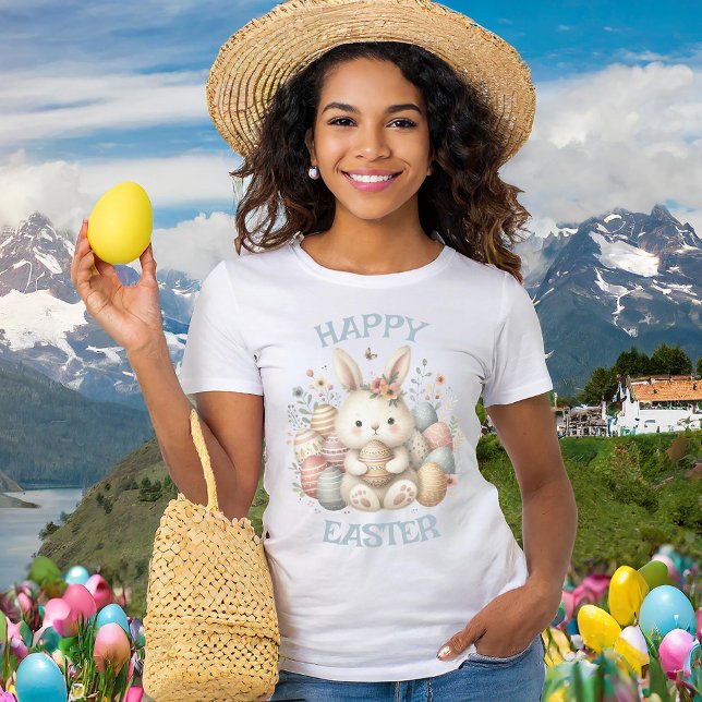 Cute Vattencolor Bunny Påsk anpassade Girl T Shirt (Cute watercolor Bunny Easter customizable Girl T-Shirt)