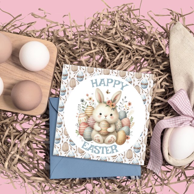 Cute Vattencolor Bunny Påsk-platta gratulationskor (Cute watercolor Bunny Easter flat Greeting Card)