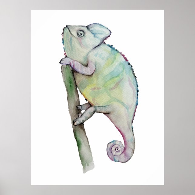 Cute Vattencolor chameleon Poster (Framsidan)