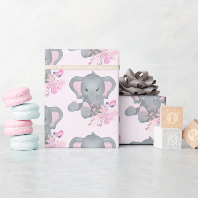 Cute vattencolor Elephant Presentpapper (Baby Shower)