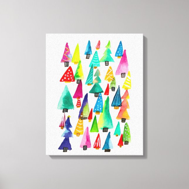 Cute vattencolor Julgranar Canvastryck (Framsida)