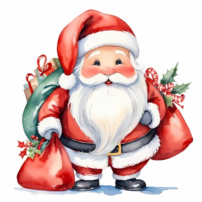 Cute vattencolor Jultomten med röda påsar Julgransprydnad Keramik (Skapare uppladdad)