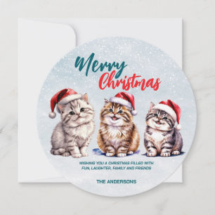 Cute Vattencolor kattunge Santa God jul Julkort