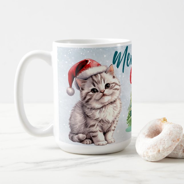 Cute Vattencolor kattunge Santa God jul Kaffemugg (Med munk)