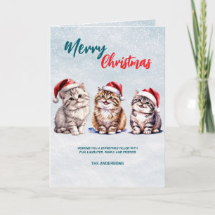 Cute Vattencolor kattunge Santa God jul Kort