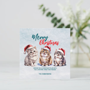 Cute Vattencolor kattunge Santa God jul Tack Kort