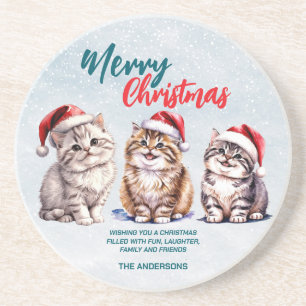 Cute Vattencolor kattunge Santa God jul Underlägg
