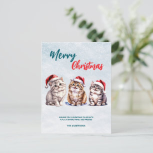 Cute Vattencolor kattunge Santa God jul Vykort