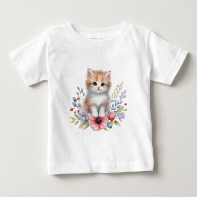 Cute Vattencolor kattunge T-kort T Shirt (Framsida)