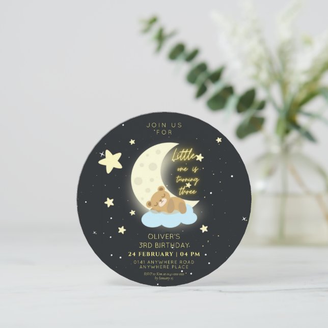 Cute vattencolor Nalle 3 födelsedag Inbjudningar (Stående Fram)