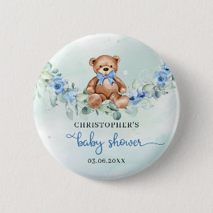 Cute Vattencolor nalle blåa blommor eucalyptus Knapp
