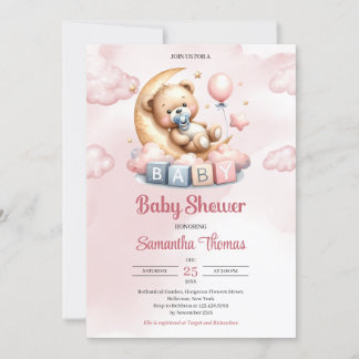 Cute Vattencolor-nalle över måne Inbjudningar