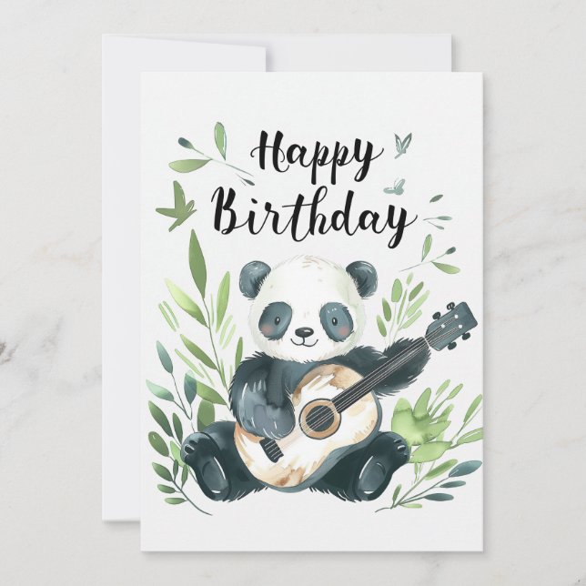 Cute vattencolor Panda Spela upp gitarr Birthday Julkort (Framsida)