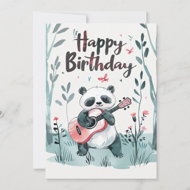 Cute vattencolor Panda Spela upp gitarr Birthday Julkort (Framsida)