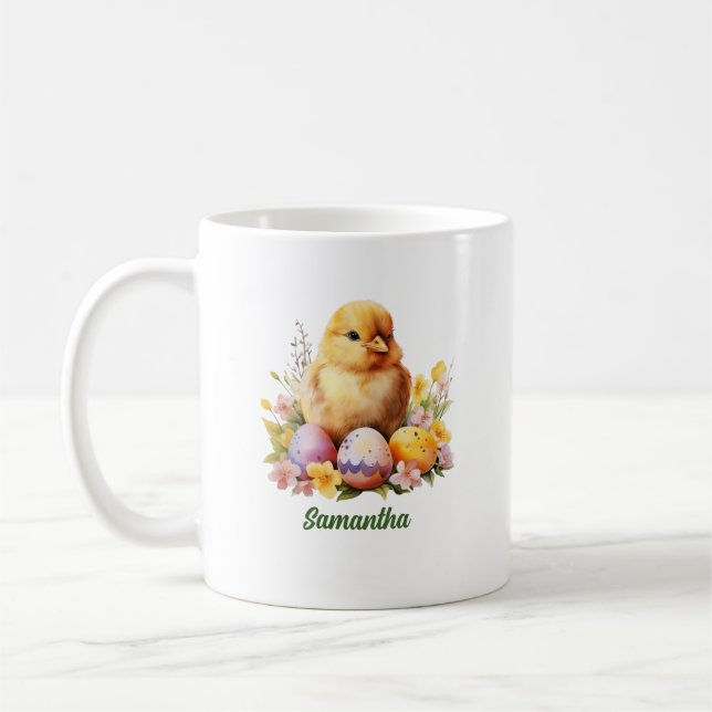 Cute Vattencolor Påsk-kyckling med ägg Kaffemugg (Vänster)