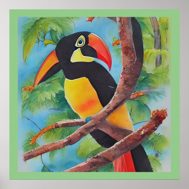 Cute Vattencolor stil Toucan Poster (Framsidan)