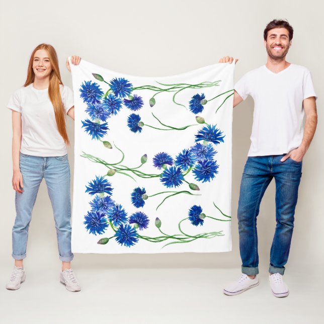 Cute Vattenfärgkornblommor Fleecefilt (På plats)