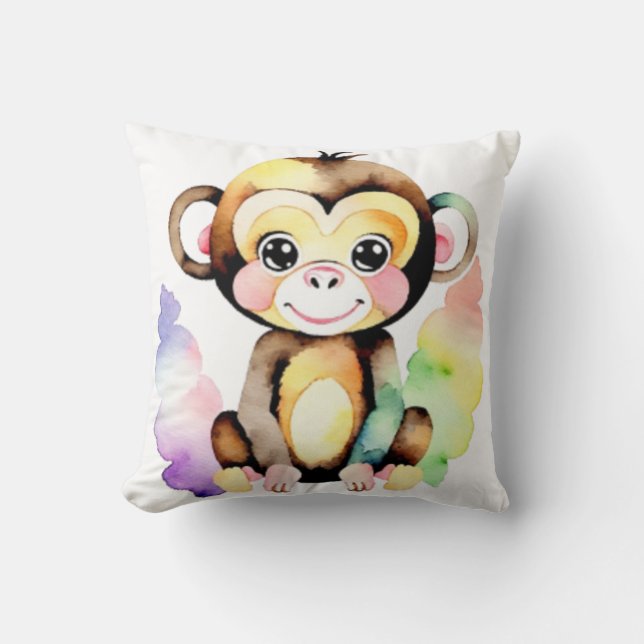 Cute vattenfärgsapa kudde (Framsida)