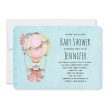 Cute Vattenfärgsballong Baby Shower Inbjudan