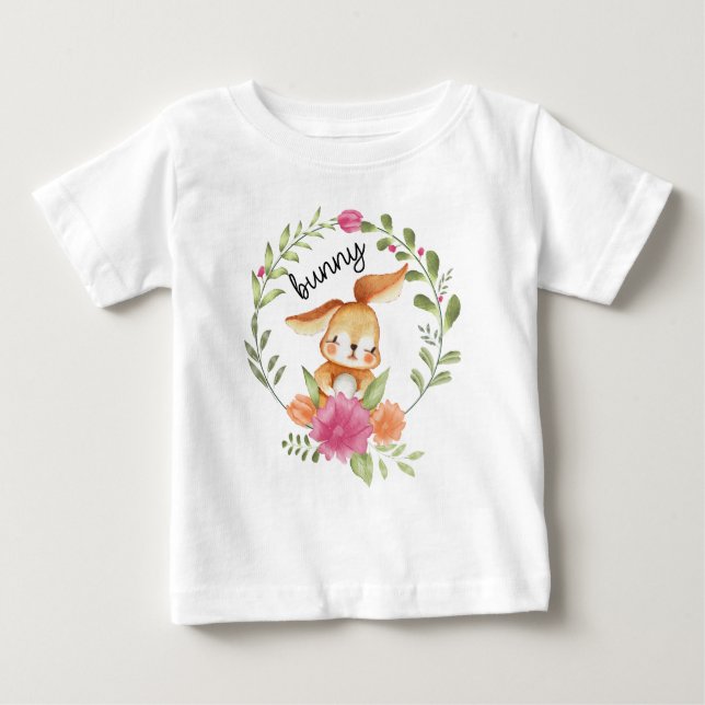 Cute Vattenfärgsbunk och blommigt Påsk T Shirt (Framsida)