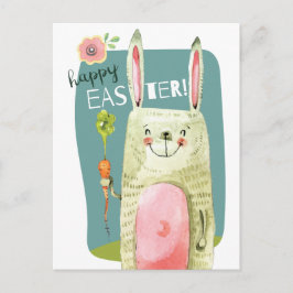 Cute Vattenfärgsbunt som håller morot Glad påsk Helg Vykort
