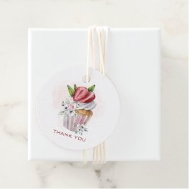 Cute vattenfärgscupaka, jordgubbsbär, blommigt tac gåvor etiketter