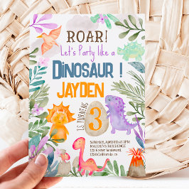 Cute vattenfärgsdinosaurs greenery barns födelseda inbjudningar