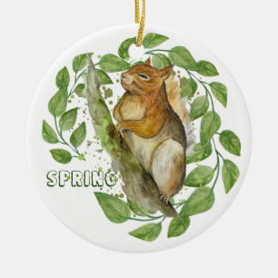 Cute vattenfärgsekorre julgransprydnad keramik