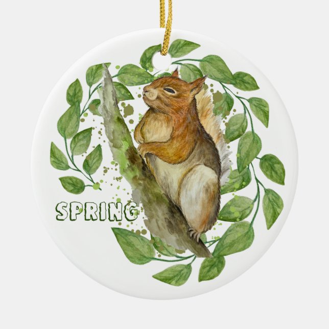 Cute vattenfärgsekorre julgransprydnad keramik (Framsidan)