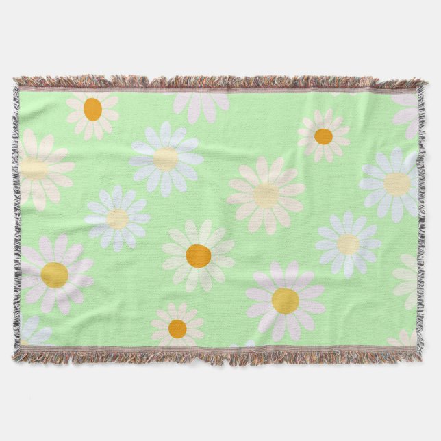 Cute vattenfärgsfärgad Daisy Mönster Grönt Filt (Framsidan)