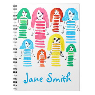 Cute vattenfärgsflickor funky modern konst anteckningsbok