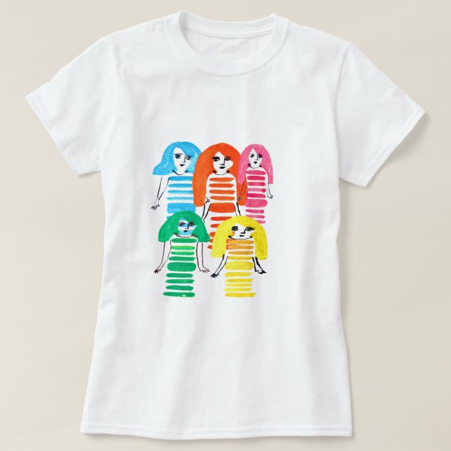 Cute vattenfärgsflickor funky modern konst t shirt (Design framsida)