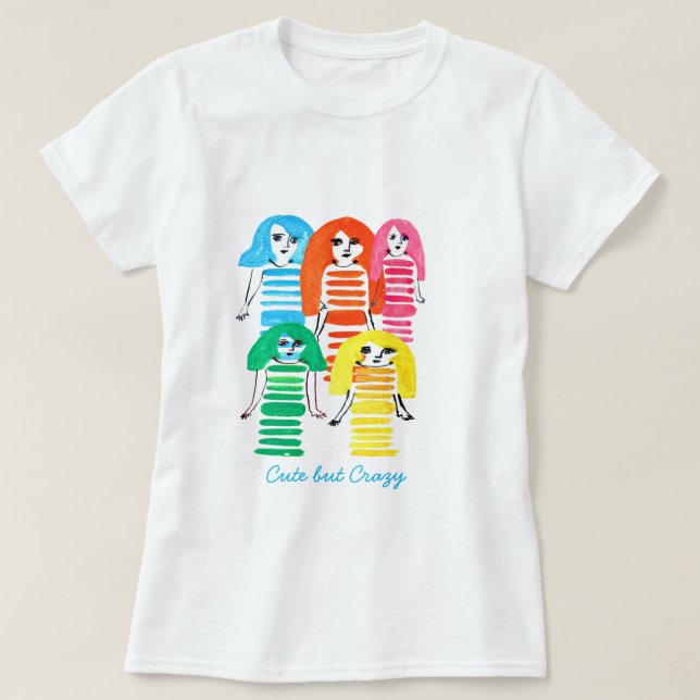 Cute vattenfärgsflickor funky modern konst t shirt (Design framsida)
