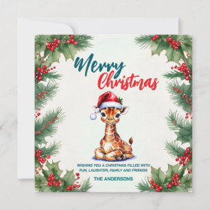 Cute vattenfärgsgiraffe Santa God jul Julkort