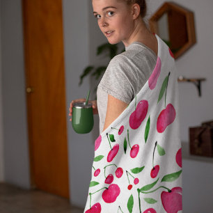 Cute vattenfärgsröda körsbär mönster fleecefilt