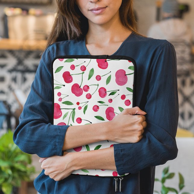 Cute vattenfärgsröda körsbär mönster laptop fodral (Skapare uppladdad)