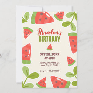 Cute Vattenmelon-födelsedag Inbjudningar