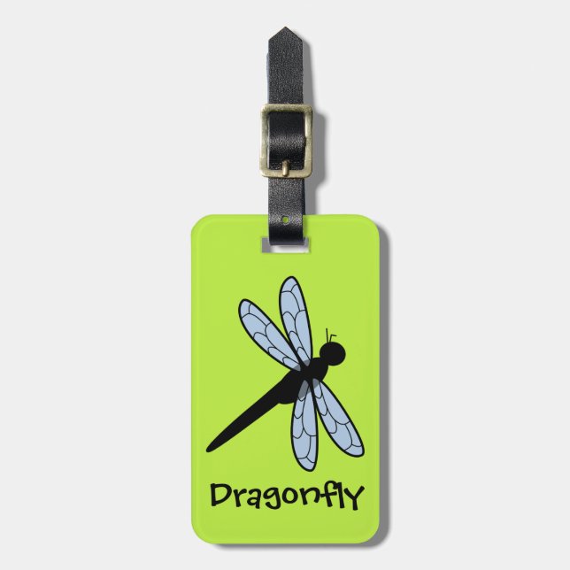 Cute Vector Dragonfly (Gröntens bakgrund) Bagagebricka (Vertikal Framsida)