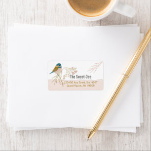 Cute Vector Rosa Guld Chickadee Bird Hearts Adressetikett