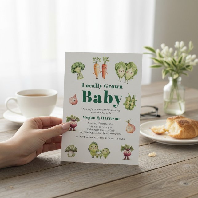 Cute Vegetable Baby Shower Invitation with QR rsvp Inbjudningar (Skapare uppladdad)